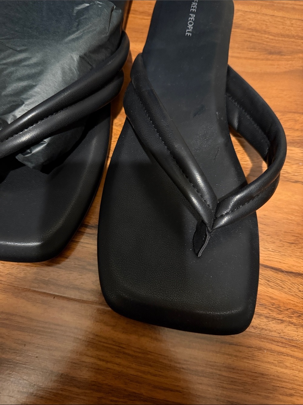 Free People Black Padded Square-Toe Thong Sandals - Picture 3 of 5